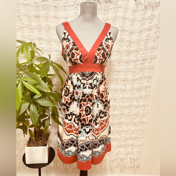 petite 8p | bright coral boho chic patterned sun dress  | Trulli - Picture 1 of 7